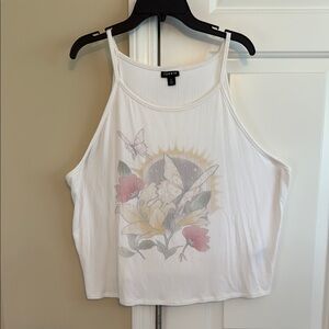 Torrid White Tank Top with Floral and Butterfly Design